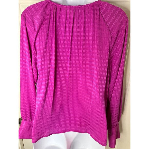 Calvin Klein Womens Fuchsia Long Sleeve Blouse With Textured Checkered Pattern S - Picture 5 of 7